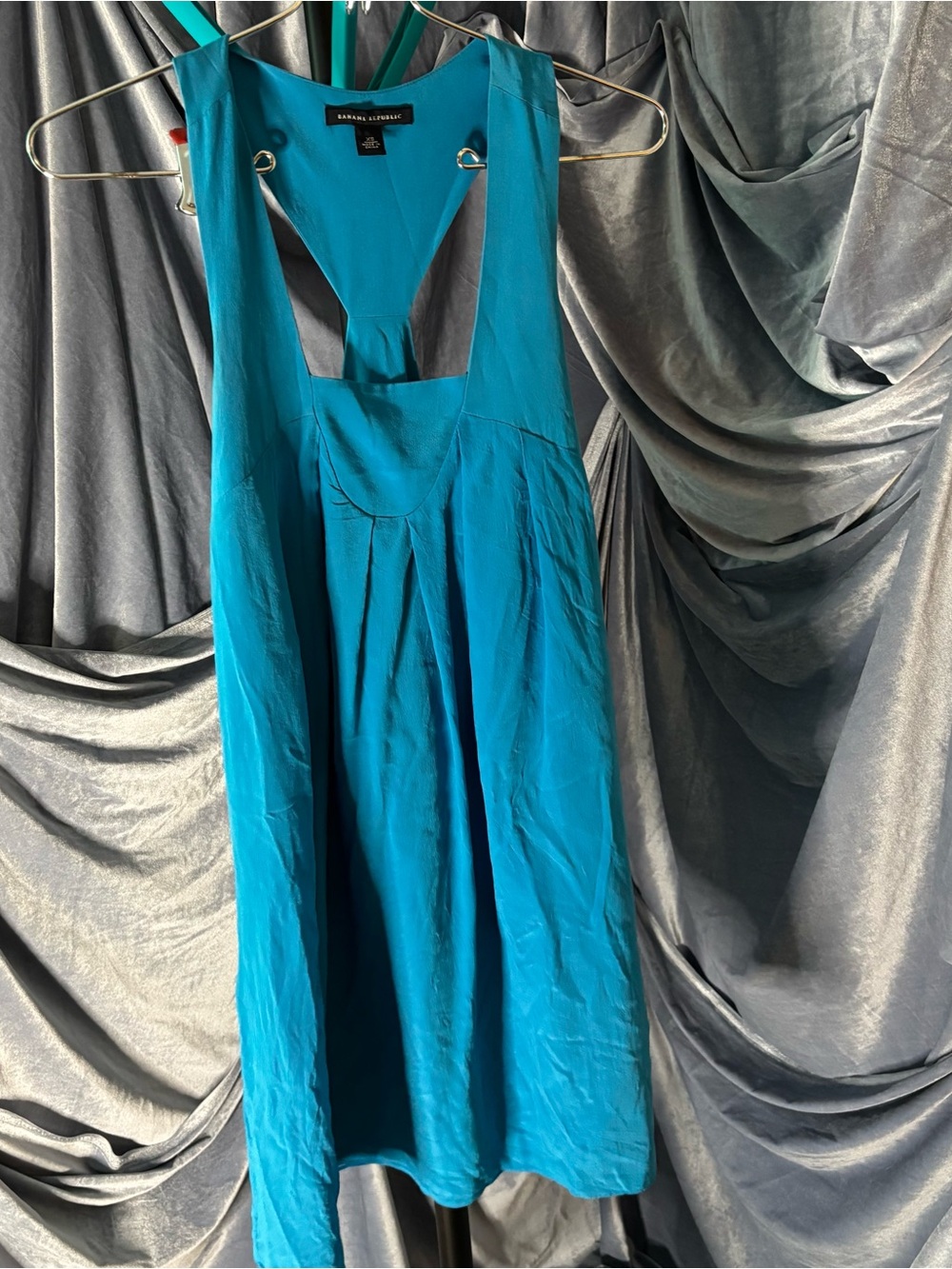 100% silk Banana Republic Teal Open-Back mini Dress